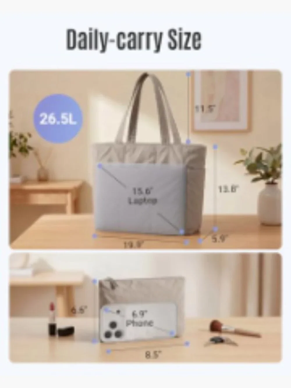 Lightweight Quilted Tote Bag Set with Laptop Compartment Travel Shoulder